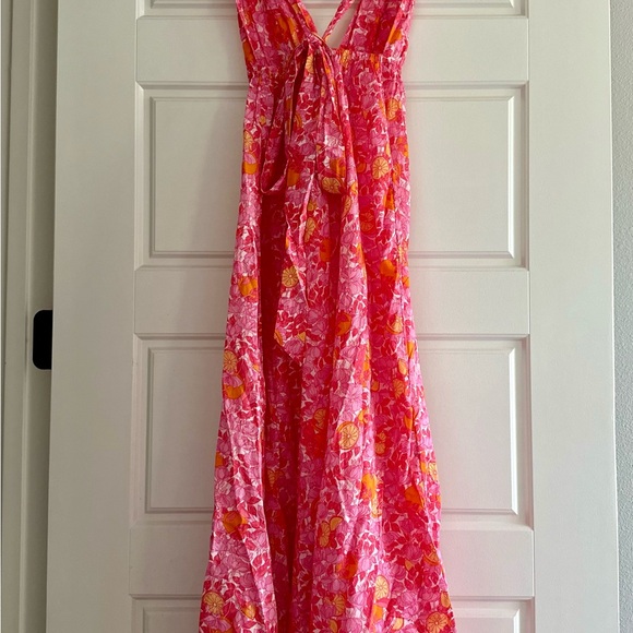 NWT- J.Crew plunge - neck beach dress in pink limone print, size SMALL - Picture 5 of 6